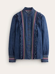 Boden Blue Isla Denim Frill Detail Blouse - Image 5 of 5