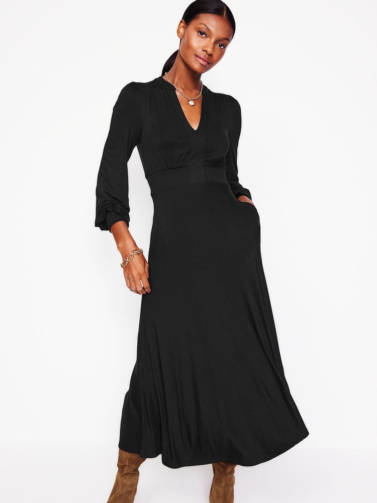 Boden Black Ivy Smocked Midi Dress - Image 1 of 5