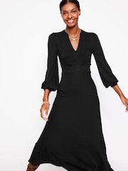 Boden Black Ivy Smocked Midi Dress - Image 2 of 5