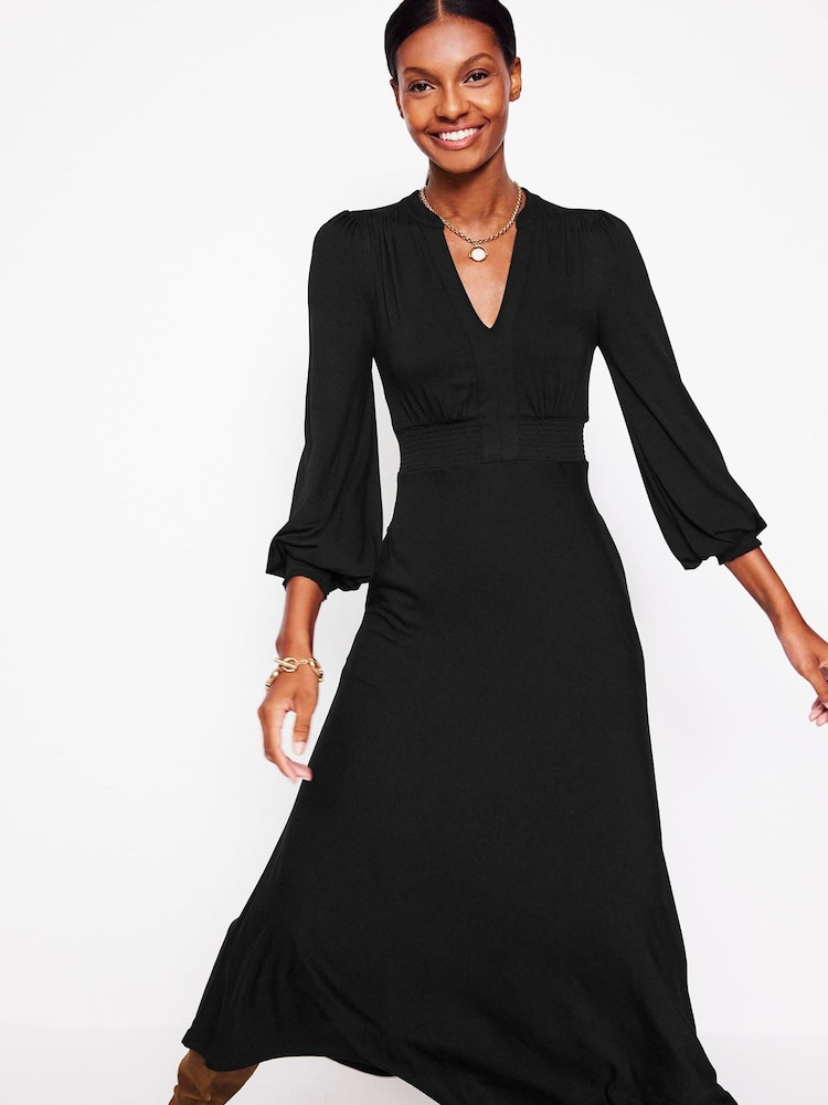 Boden Black Ivy Smocked Midi Dress - Image 2 of 5