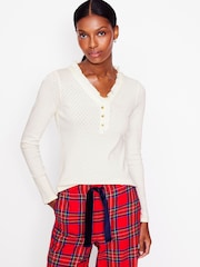 Boden Cream Henley 100% Cotton Pyjama Top - Image 1 of 5