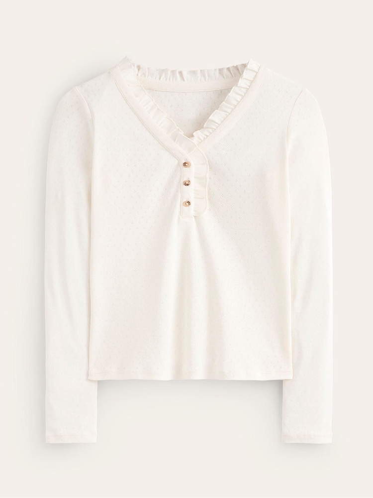 Boden Cream Henley 100% Cotton Pyjama Top - Image 5 of 5