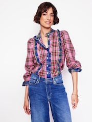 Boden Pink Isla Frill Detail 100% Cotton Blouse - Image 4 of 5