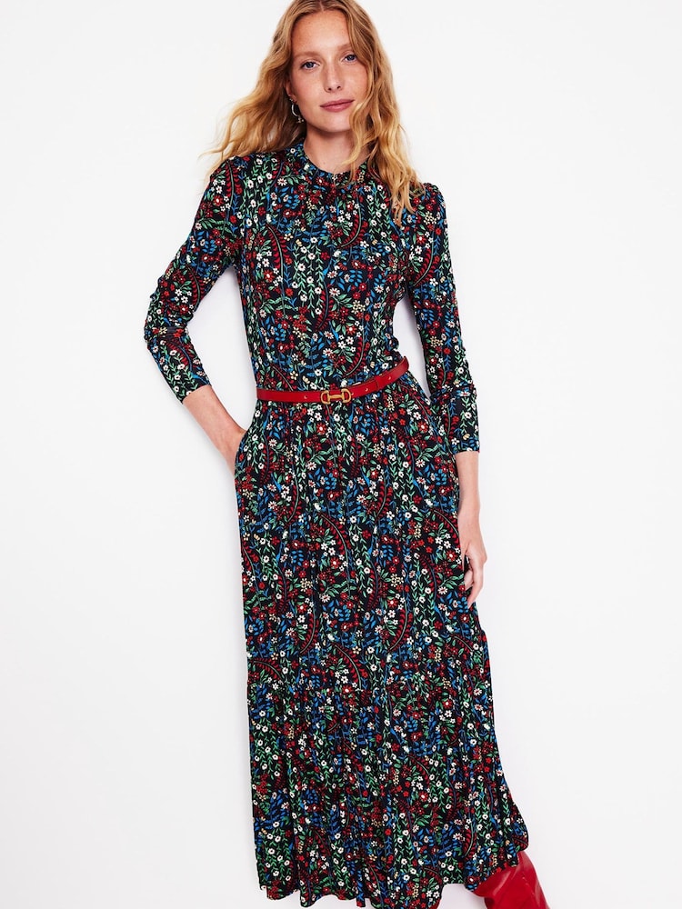 Boden Blue High Neck Tiered Jersey Dress - Image 1 of 5
