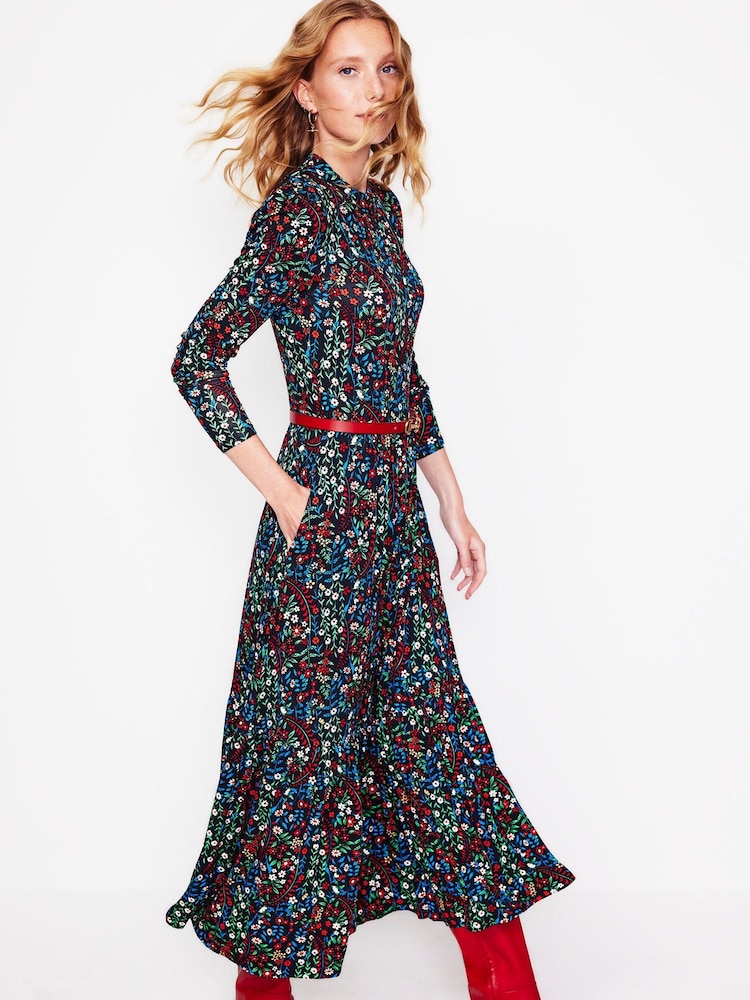 Boden Blue High Neck Tiered Jersey Dress - Image 2 of 5