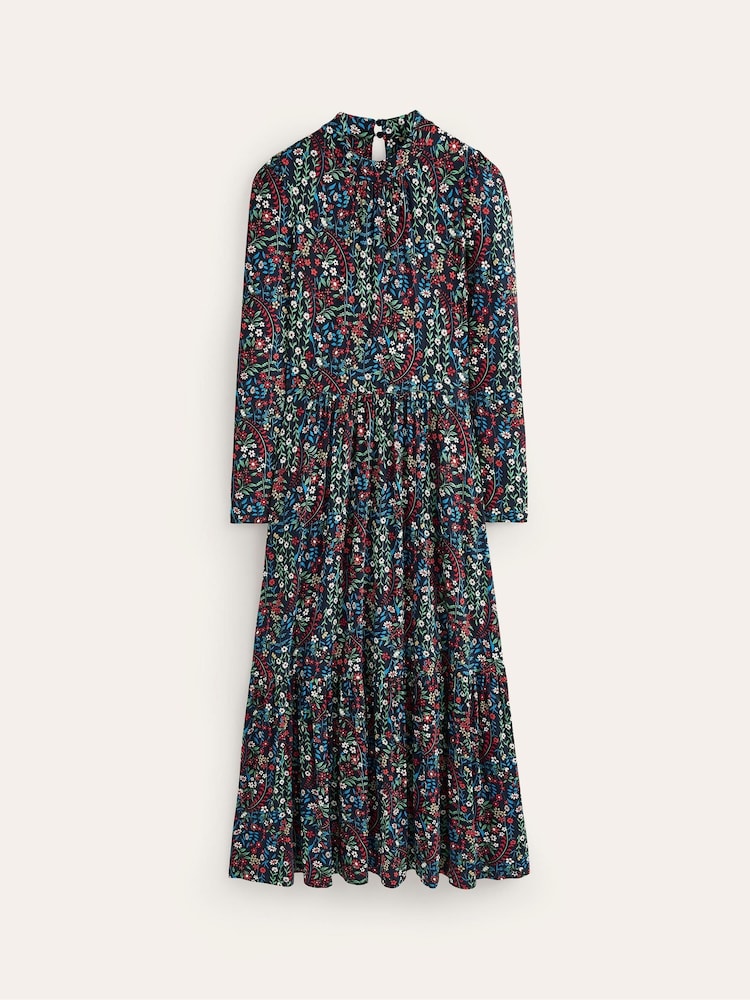 Boden Blue High Neck Tiered Jersey Dress - Image 5 of 5
