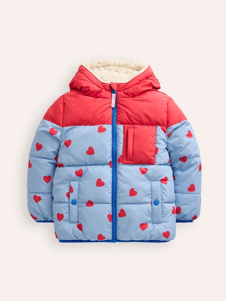 Boden Blue Heart Reversible Padded Borg Coat - Image 2 of 4 Boden Blue Heart Reversible Padded Borg Coat - Image 2 of 4