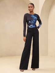 Lipsy Blue Mesh Long Sleeve Floral Top - Image 3 of 4