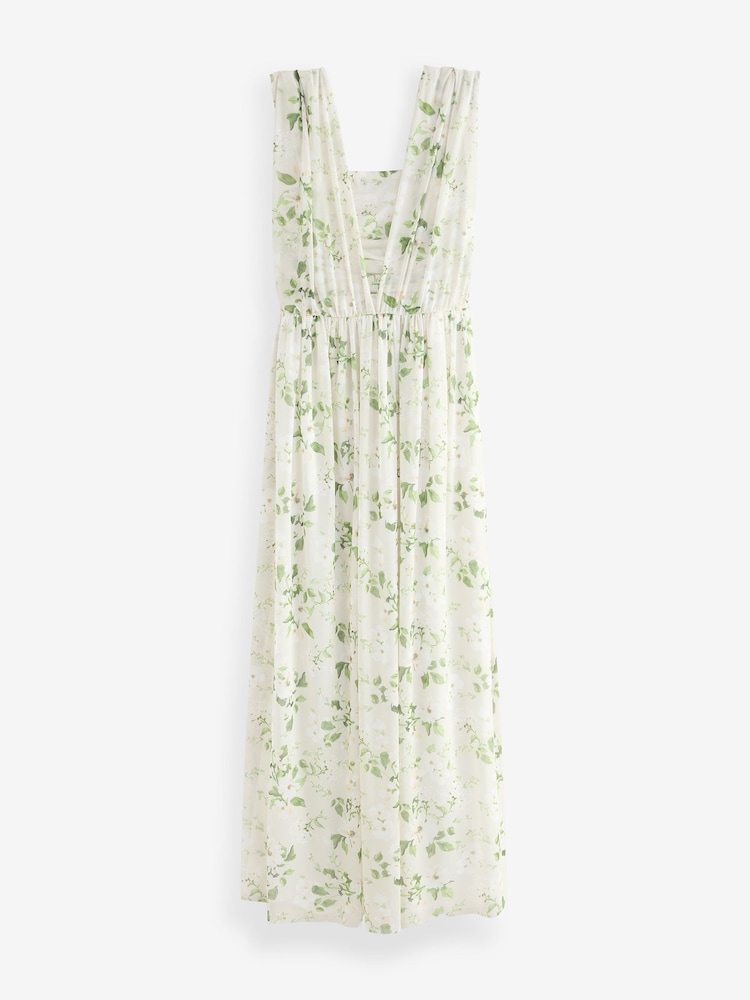 Vert sauge à fleurs - Robe longue de demoiselle d’honneur de mariage en maille Multiway - Image 8 of 10