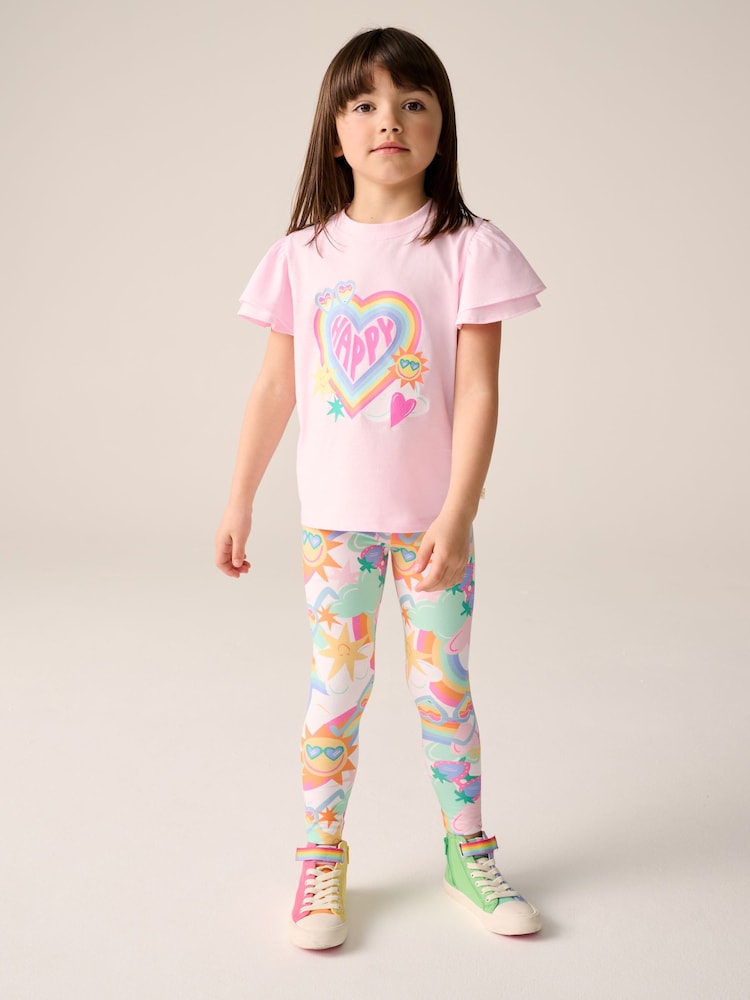 Little Bird by Jools Oliver Pink Rainbow T-shirt and Leggings Set - Image 1 of 15