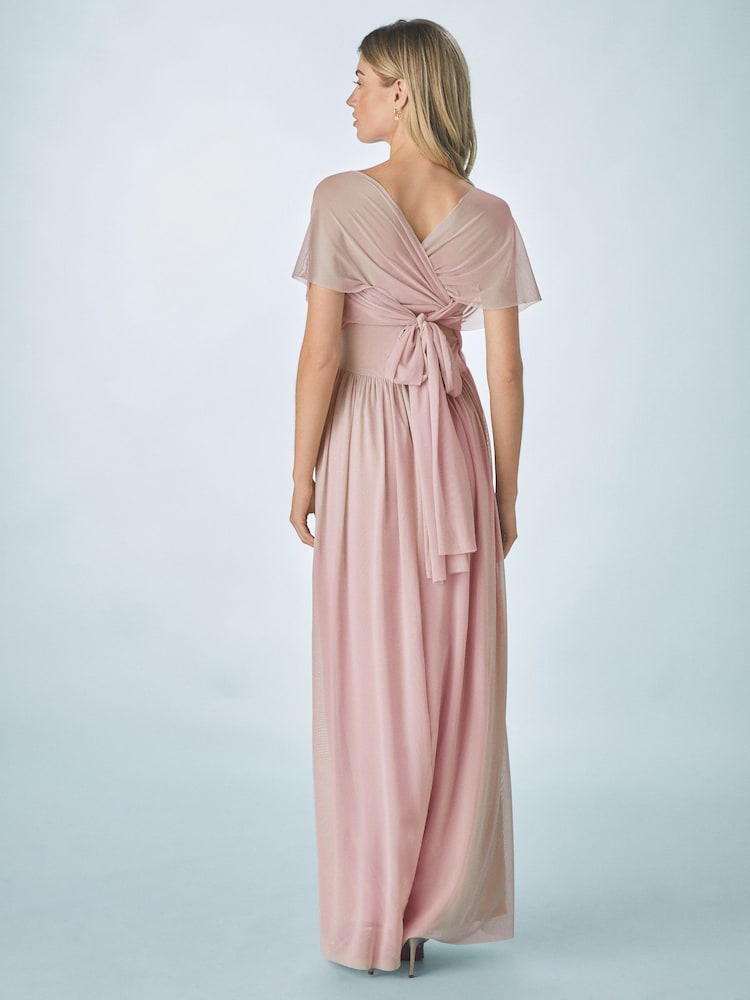 Dusky Pink Mesh Multiway Bridesmaid Wedding Maxi Dress - Image 4 of 9