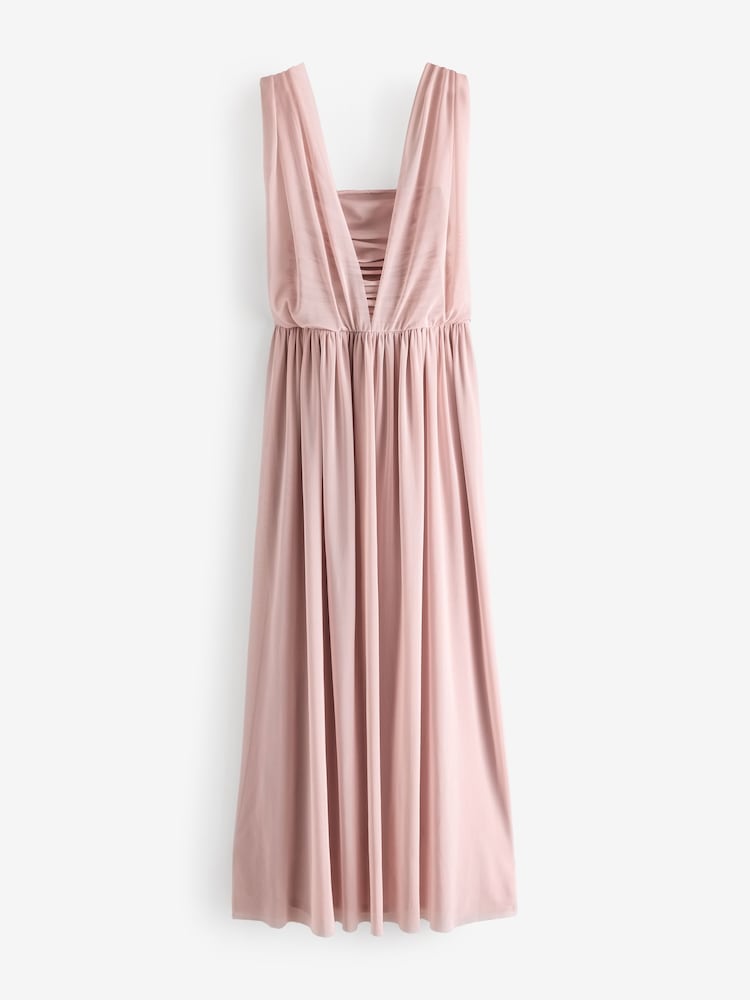 Dusky Pink Mesh Multiway Bridesmaid Wedding Maxi Dress - Image 7 of 9