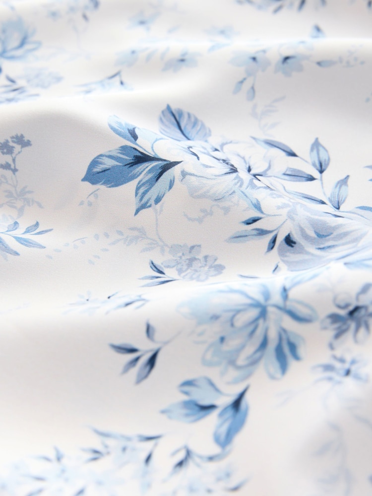 White/Blue Floral Bridesmaid Satin Cowl Neck V-Back Maxi Dress - Image 7 of 7