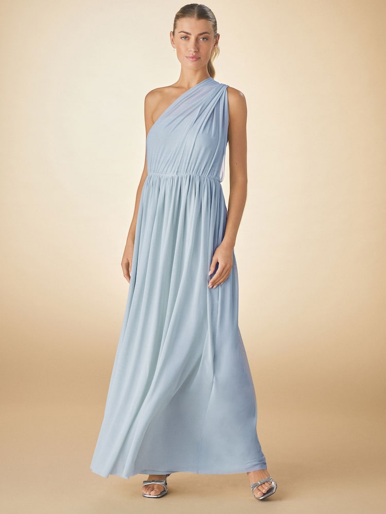 Dusky Blue Mesh Multiway Bridesmaid Wedding Maxi Dress - Image 2 of 6