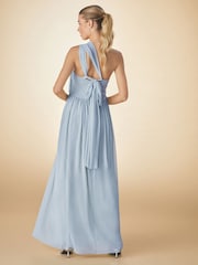 Dusky Blue Mesh Multiway Bridesmaid Wedding Maxi Dress - Image 3 of 6
