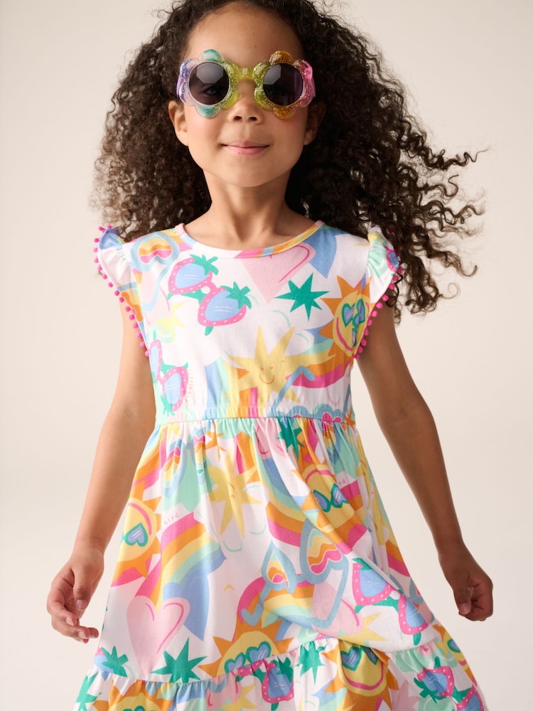 Little Bird by Jools Oliver Multi Rainbow Frilled Sleeve Tiered Dress - Image 1 of 1
