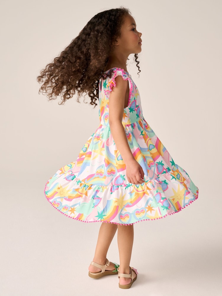 Little Bird by Jools Oliver Multi Rainbow Frilled Sleeve Tiered Dress - Image 3 of 7