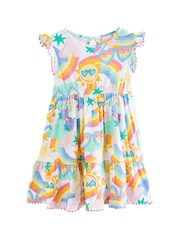 Little Bird by Jools Oliver Multi Rainbow Frilled Sleeve Tiered Dress - Image 5 of 7