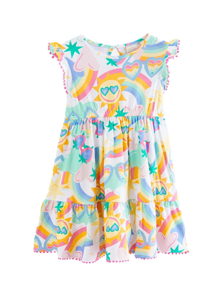 Little Bird by Jools Oliver Multi Rainbow Frilled Sleeve Tiered Dress - Image 5 of 7