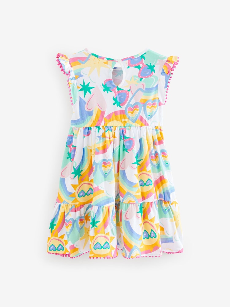 Little Bird by Jools Oliver Multi Rainbow Frilled Sleeve Tiered Dress - Image 6 of 7