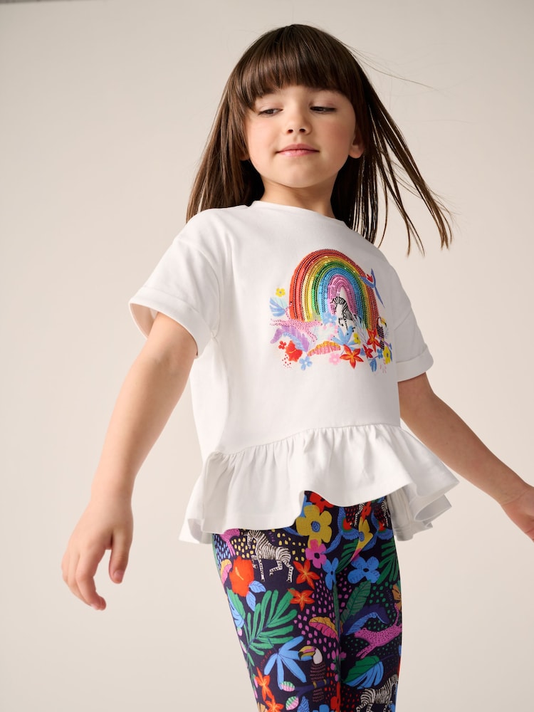 Little Bird by Jools Oliver White Rainbow T-shirt and Leggings Set - Image 2 of 7