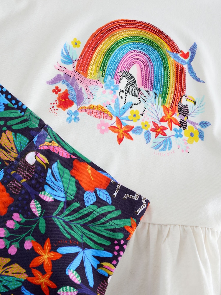 Little Bird by Jools Oliver White Rainbow T-shirt and Leggings Set - Image 7 of 7