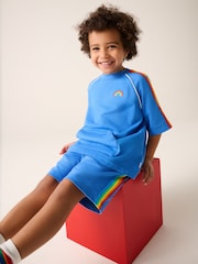 Little Bird by Jools Oliver Blue Rainbow Short Sleeve Sweat Top and Shorts Set - Image 6 of 18