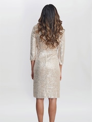 Gina Bacconi Natural Amanda Knot Front Sequin Dress - Image 2 of 4