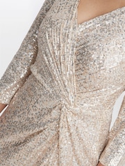 Gina Bacconi Natural Amanda Knot Front Sequin Dress - Image 4 of 4