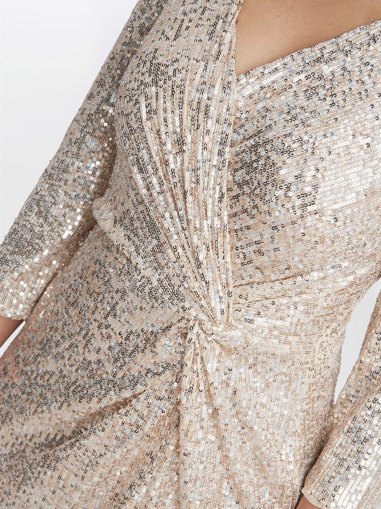 Gina Bacconi Natural Amanda Knot Front Sequin Dress - Image 4 of 4