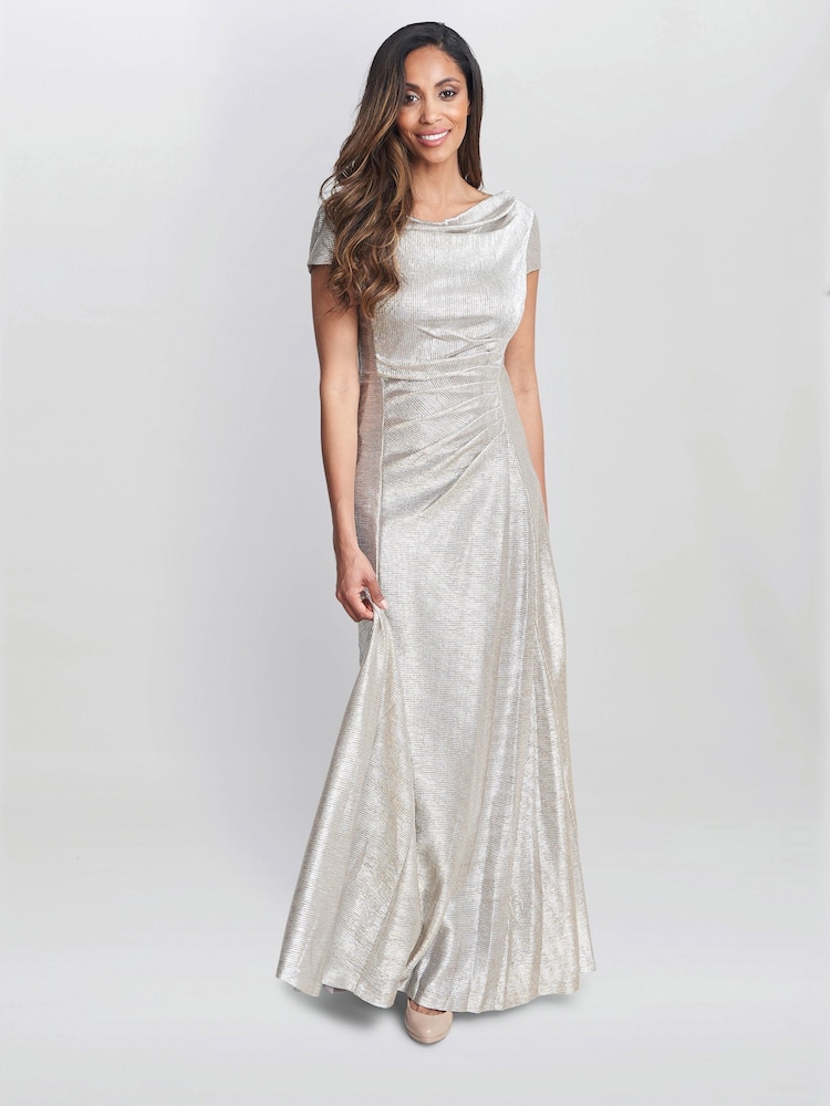 Gina Bacconi Natural Alivia Metallic Cowl Maxi Dress - Image 1 of 5