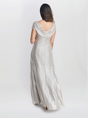 Gina Bacconi Natural Alivia Metallic Cowl Maxi Dress - Image 2 of 5