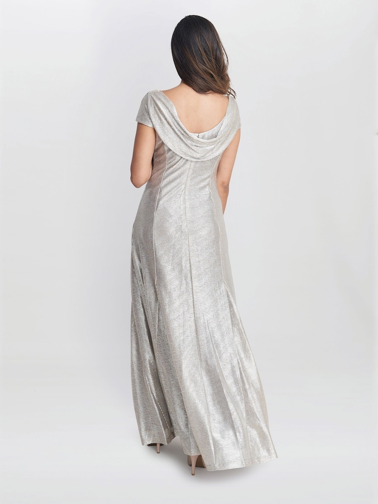 Gina Bacconi Natural Alivia Metallic Cowl Maxi Dress - Image 2 of 5