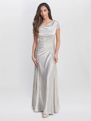 Gina Bacconi Natural Alivia Metallic Cowl Maxi Dress - Image 3 of 5