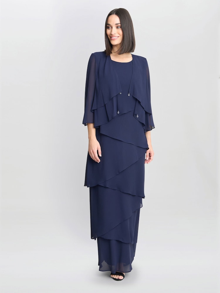 Gina Bacconi Blue Colette Jacket And Asymmetric Tiered Dress - Image 1 of 7