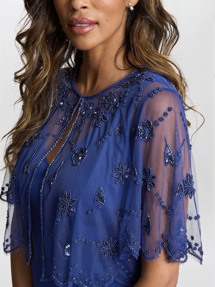 Gina Bacconi Theresa Beaded Bolero Jacekt With Scallop Edge And Crepe Shift Dress - Image 5 of 6