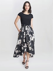 Gina Bacconi Colleen Black  Jersey  And Jacquard Printed Dress - Image 1 of 4