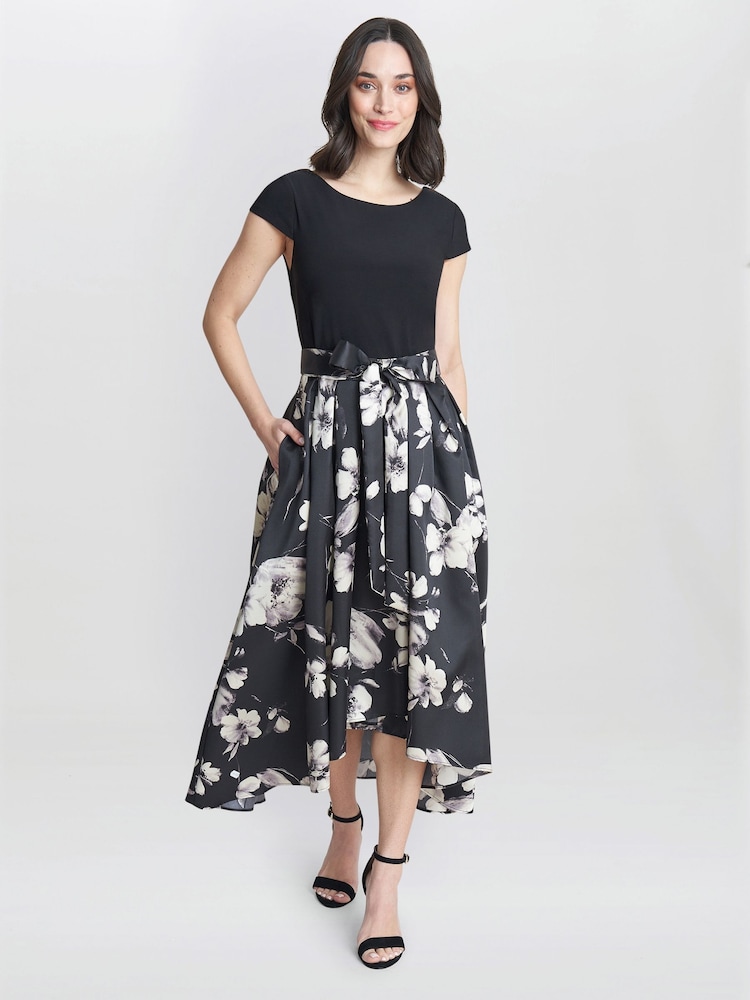 Gina Bacconi Colleen Black  Jersey  And Jacquard Printed Dress - Image 1 of 4