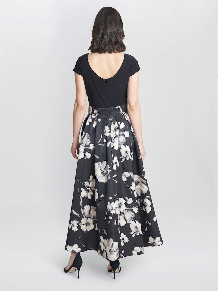 Gina Bacconi Colleen Black  Jersey  And Jacquard Printed Dress - Image 2 of 4