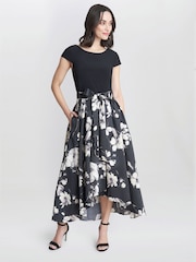 Gina Bacconi Colleen Black  Jersey  And Jacquard Printed Dress - Image 3 of 4