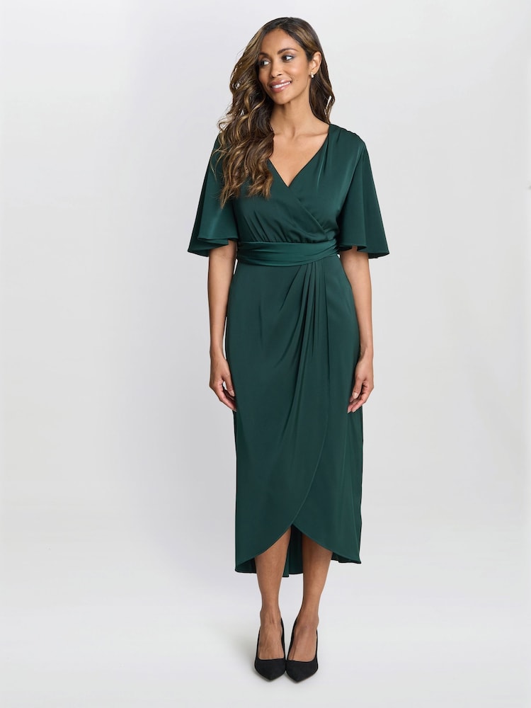 Gina Bacconi Green Misha V-Neck Midi Dress - Изображение 1 из 5