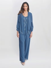 Gina Bacconi Blue Julia Trousers Suit 3 Piece With Lace Top Jacket And Trousers - Image 1 of 4