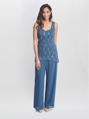Gina Bacconi Blue Julia Trousers Suit 3 Piece With Lace Top Jacket And Trousers - Image 4 of 4