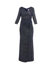 Gina Bacconi Blue Eugenie Metallic Maxi Dress With Ruched Waist And Front Slit - Image 5 of 5
