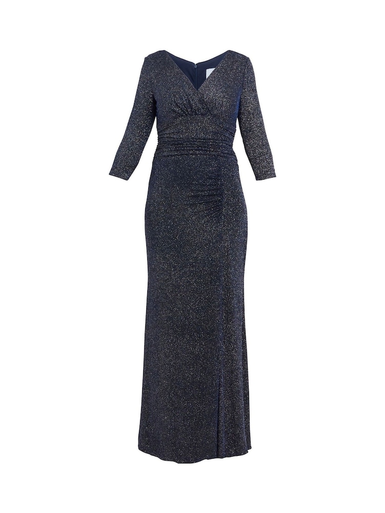 Gina Bacconi Eugenie Metallic-Maxikleid mit geraffter Taille und Frontschlitz in Blau - Bild 5 von 5 Gina Bacconi Eugenie Metallic-Maxikleid mit geraffter Taille und Frontschlitz in Blau - Bild 5 von 5