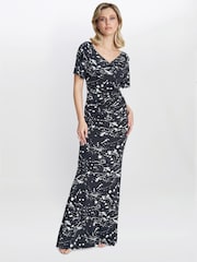 Gina Bacconi Lacy Jersey Black Maxi Dress - Image 1 of 6