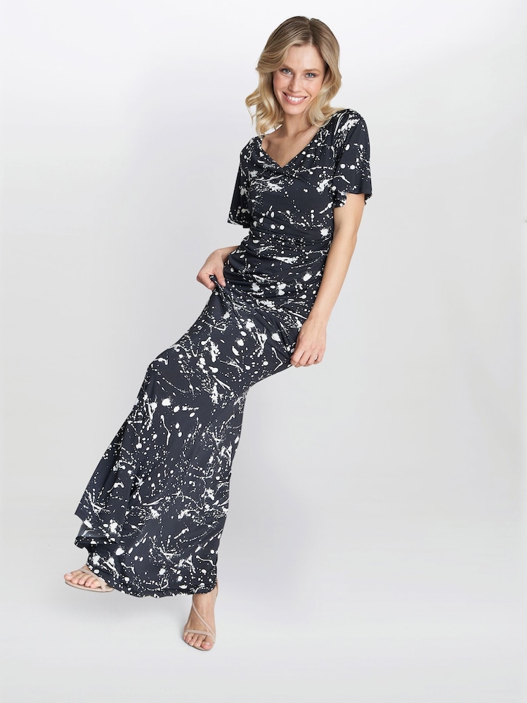 Gina Bacconi Lacy Jersey Black Maxi Dress - Image 3 of 6