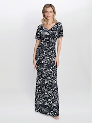 Gina Bacconi Lacy Jersey Black Maxi Dress - Image 5 of 6