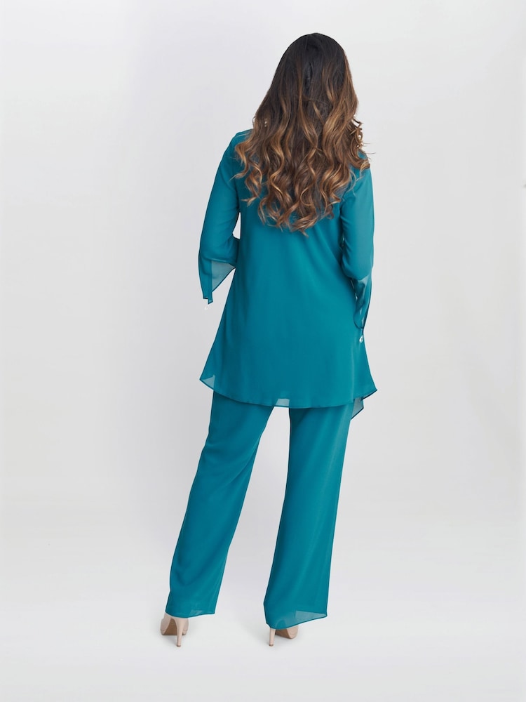 Gina Bacconi Green Wilma Chiffon Suit Top and Trousers Set - Image 2 of 5