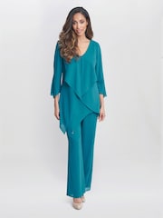 Gina Bacconi Green Wilma Chiffon Suit Top and Trousers Set - Image 3 of 5